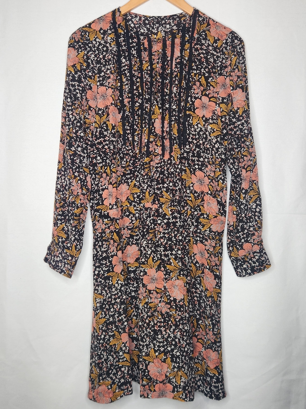 Zadig & Voltaire Black Floral Midi Dress with Pink and Mustard Blooms